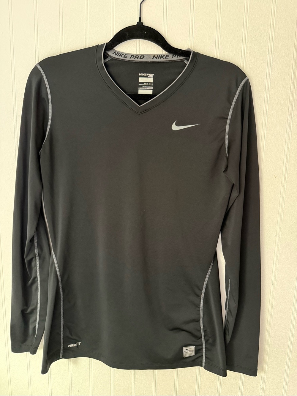 Nike Women’s Long-Sleeve V-Neck Performance Top - Black with Gray Trim